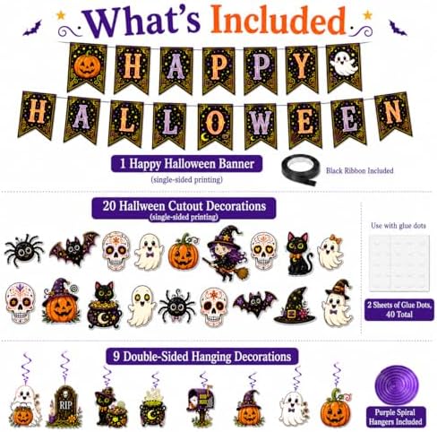 Halloween Party Happy Banner Sets for Home Office Classroom Room