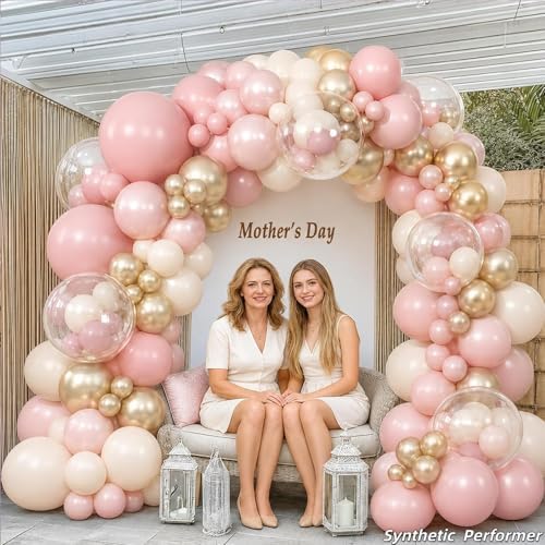 Dusty Pink Balloon Garland Arch Kit Double Stuffed Pearl White Gold