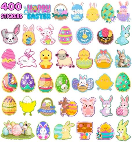 Easter Stickers for Kids - 400 Pcs Easter Basket Stuffers | Easters Gifts Decorations for Egg,Easters Crafts Activities Party Favors for Boys Girls Teens Adults