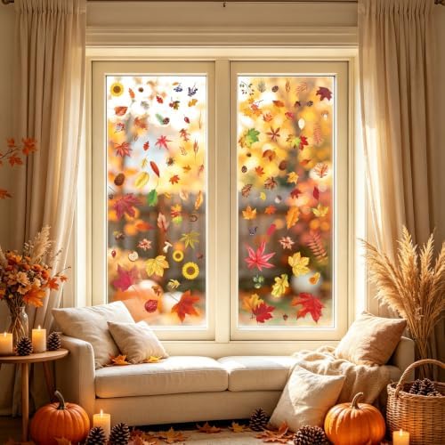Fall Window Clings 9 Sheets Thanksgiving Static Stickers for Glass Decor