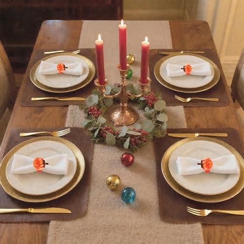 Set of 4 Pumpkin Napkin Rings, Fall Napkin Rings Thanksgiving Halloween Napkin Ring Holder, Handcrafted Crochet Napkin Holders for Thanksgiving Dinner Table Décor (4, Gradient)