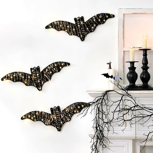 3 Pack Halloween Decorations Indoor Bat Wall Decor with Batteries Included