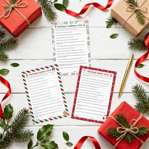 66 Pcs Christmas Trivia Game Cards Christmas Games for Family Party Merry Xmas Trivia Paper Holiday Activity Guessing Card Large Groups Adults Annual Festive Events Decorations Gifts with Answer Key