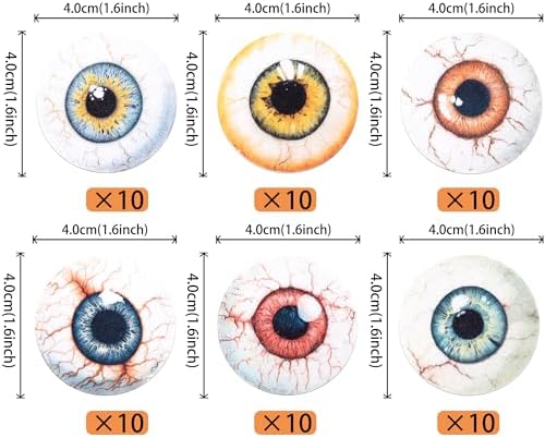 60 PCS Edible Eyeballs Cupcake Toppers Wafer Paper Horror Eyeballs Cupcake Picks Edible Dessert Sprinkles Bloody Eyes Halloween Cupcake Decorations for Halloween Party Cake Decorations Supplies