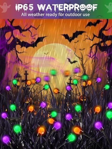 6PK Halloween Decorations Outdoor Solar Firefly Lights Orange Purple Green