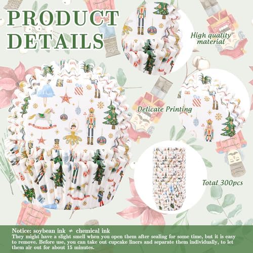 FYSUIMU 300Pcs Christmas Cupcake Liners Xmas White Nutcracker Paper Baking Cups Standard Muffin Cupcake Wrappers for Holiday Party Supplies Table Decor