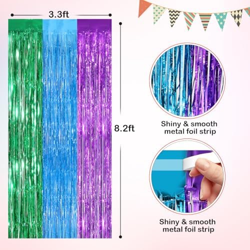 Rainbow Tinsel Backdrop Foil Fringe Curtains, 2 Pack Party Decor