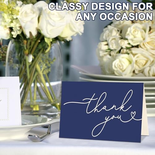 Teling 200 Set Thank You Cards with Envelopes Bulk, 6 x 4 Inch Blank Thank U Greeting Notes with Brown Kraft Envelopes Stickers Thankyou Card Set for Graduation Wedding Birthday Baby Shower(Navy Blue)