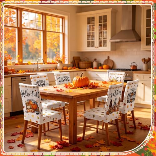 Moukeren 6 Pcs Fall Chair Covers Pumpkin Dining Chair Slipcovers