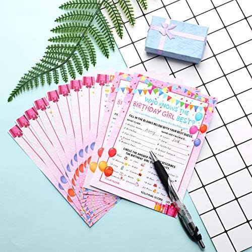 Skylety 50 Pcs Who Knows The Girl Best Birthday Game Card Set, Pink