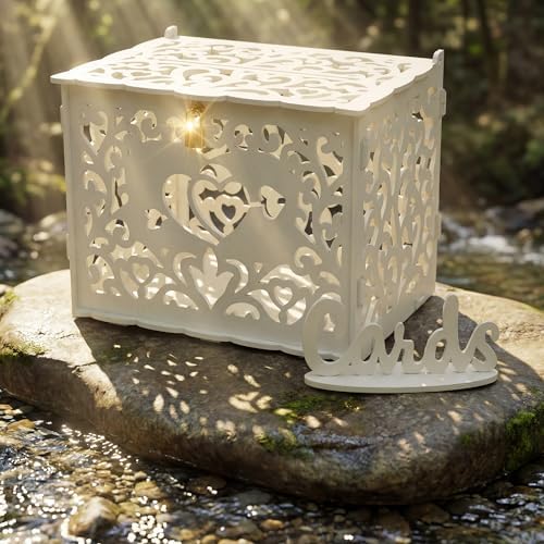 Jolik Wedding Card Box With Sign, Large DIY Locking Money Box Holder for Wedding Reception, Gift Card & Envelope Storage, Anniversary & Birthday Party Decoration, Bridal Party Box