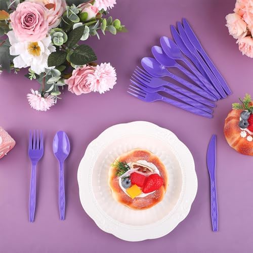 Kochorie 90 Pieces Purple Plastic Cutlery Set