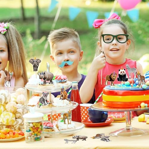 Hooqict 40Pcs Safari Animal Cupcake Toppers Party Animal Birthday Cake Topper Decorations Safari Jungle Cupcake Picks for Kids Boys Girls Birthday Baby Shower Wild Zoo Party Supplies