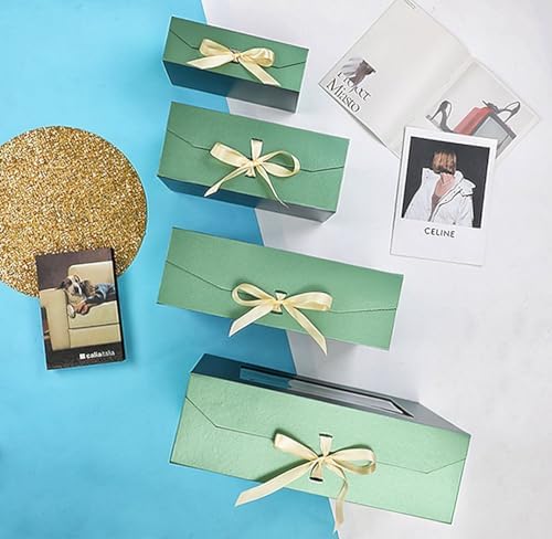 5 Pcs Green Gift Box for Presents with Ribbon 13.2x11x5.3 Inches Clear Gift Box with Window Magnetic Closure Gift Boxes with Lids