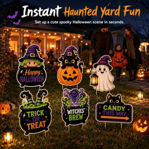 6-Pack Halloween Witch&Ghost Lawn Yard Signs with Stakes, Outdoor Decors