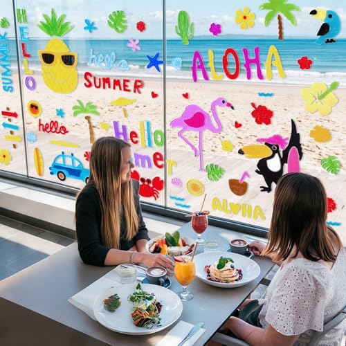 6 Pack Summer Window clings – Reusable Window Cling for Glass Windows