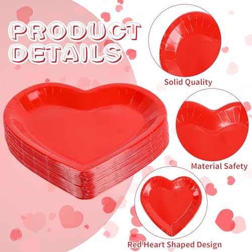 FOIMAS 24pcs Red Heart Shaped Paper Plates, Valentine's Day Plates Valentine Disposable Tableware Plate for Wedding Birthday Party Supplies