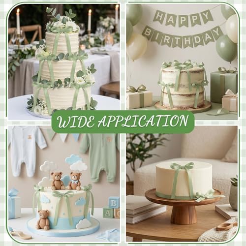 30 Pack Sage Green Bow Cake Toppers Ribbon Bows for Cake
