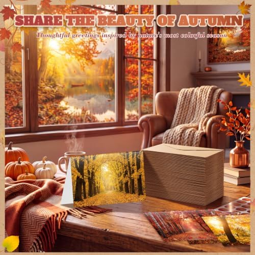 Eaasty 50 Sets Fall Greeting Cards with Envelopes Stickers, 4x6 Inch