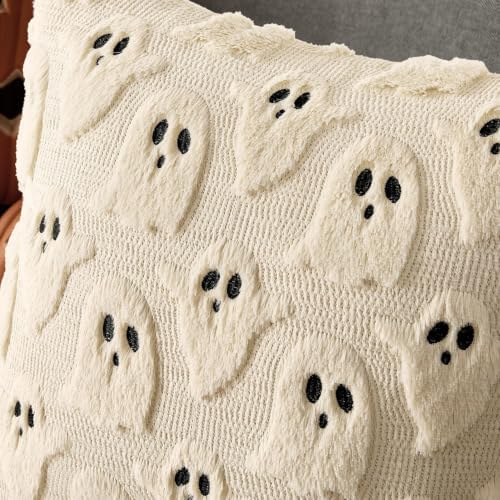 MIULEE Beige Halloween Pillow Covers Cute Ghost Decor Set of 2 16x16