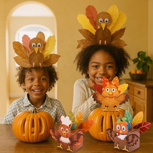 Wehhbtye 24 Set Thanksgiving Turkey Paper Jar Craft, Thankful Turkey DIY Boxes with Wooden Stick, Fall Gratitude Prayer Jar Crafts for Religious Party Supplies Handicraft Art Decoration