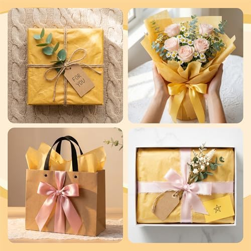 Bobobag 100 Sheets Harvest Gold Tissue Paper 20"X14" Tissue Paper for Gift Bags, Gift Wrapping Tissue, Christmas Tissue Paper Anniversary Holiday Decoration Arts Craft