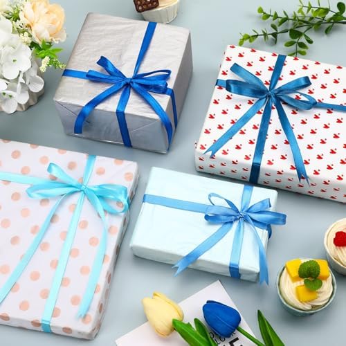 DECYOOL 4 Rolls Dusty Blue Ribbon 100Y Satin for Gift Wrapping