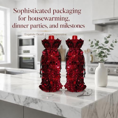 Blingxy 2-Pack Red Glitter Wine Bottle Gift Bags with Drawstring