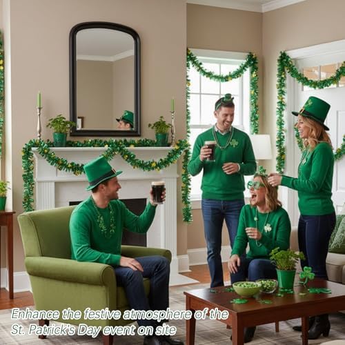 St Patricks Day Garland, St Patricks Day Decorations for Home and Party, 12 Meters Long Green Shamrock Festive Decor, St Patricks Day Party Supplies