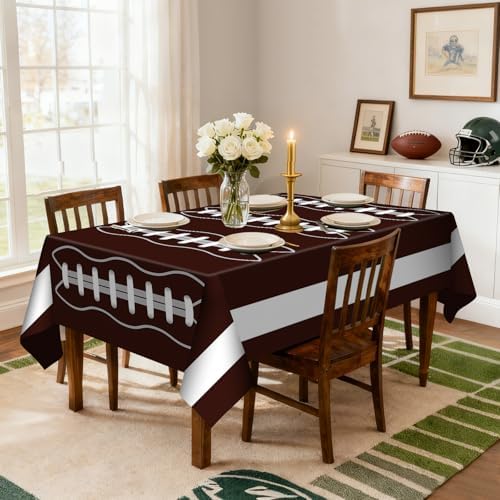 6 Pack Football Party Decorations Premium Disposable Plastic Tablecloth 54" x 108" Table Cloths Include 3 Green and 3 Brown for 6 to 8 Foot Tables Parties Decoration Supplies (Football Green Brown)