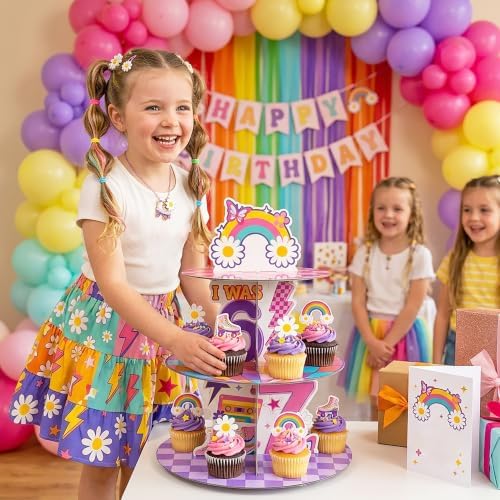 Groovy 67 Cupcake Stand - 3Tier I was 6 Now I'm 7 Dessert Holder