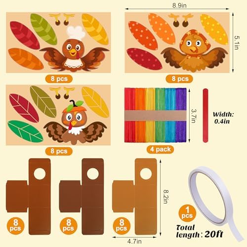 Wehhbtye 24 Set Thanksgiving Turkey Paper Jar Craft, Thankful Turkey DIY Boxes with Wooden Stick, Fall Gratitude Prayer Jar Crafts for Religious Party Supplies Handicraft Art Decoration