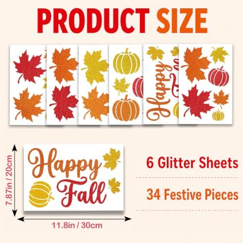 Glitter Fall Window Clings Autumn Thanksgiving Window Stickers Decals Decor