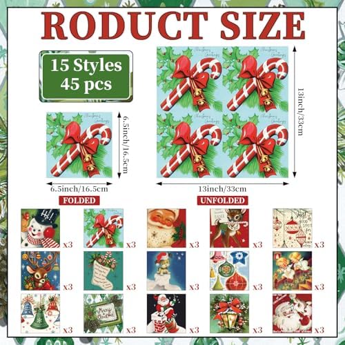 Gueevin 45 Pack Christmas Decoupage Napkins 15 Styles Vintage for DIY