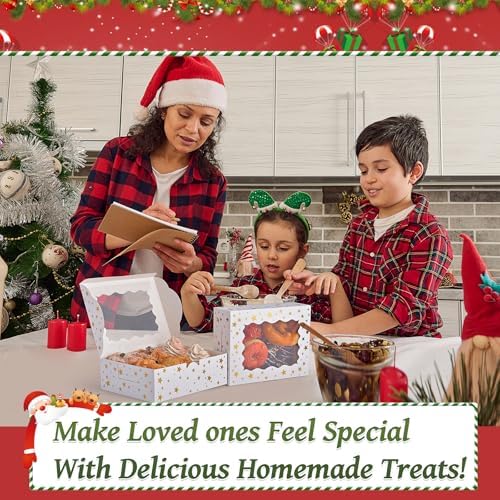 12Pcs 8"x6"x2.5" Christmas Cookie Boxes with Window, White Gold-Star