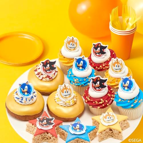 Sonic the Hedgehog Cupcake Decoration Toppers | 24 Pack Party Cake Rings