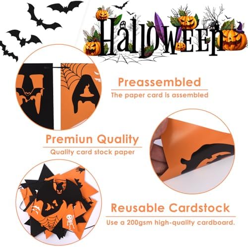 AhfuLife Happy Halloween Banner, Halloween Garland Bunting Decorations Sign for Indoor Outdoor Home Party Supplies