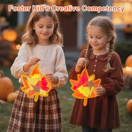 JOINCCI Fall Maple Leaves Craft Kit-36PCS Thanksgiving Crafts with Pre-Cut Stickers,Tissue Papers,Fall Crafts Supplies for Back to School Harvest Thanksgiving Religious Christian Fun Actives