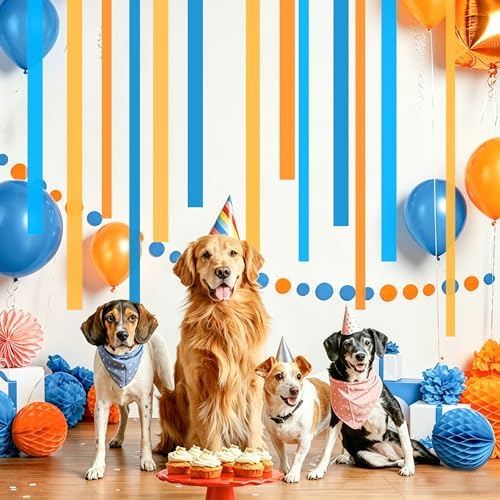 8 Rolls Crepe Paper Streamers, Blue and Orange Streamers Party Decorations for Blue Dog Paw Birthday Party Cartoon Bunting Puppy Dog Theme Celebration Decorations