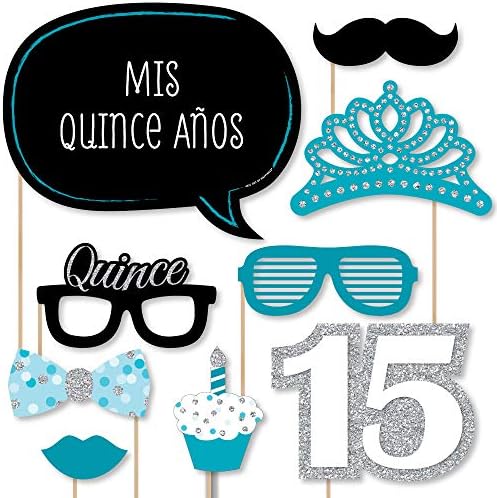 Quinceanera Teal - Sweet 15 Photo Booth Prop Kit, DIY Props - 20pc