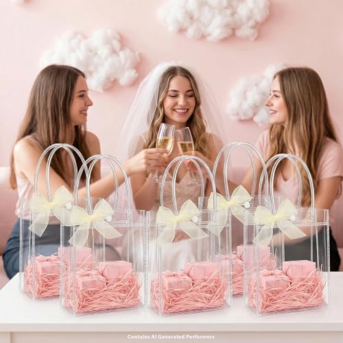 MAQIHAN Clear Goodie Bags with Handles - Party Favor Candy Bags Transparent