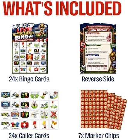Soccer Bingo Game 24 Players - 2026 Soccer Watch Party, 470 Chips