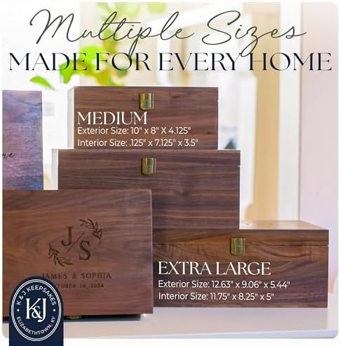 Personalized Walnut Wood Wedding Keepsake Box, Custom Engraved Memory Box for Couples, Birthday Gift, Engagement Gift, Bridal Shower Gifts Anniversary Engagement Wedding Gifts for Couples Newlyweds