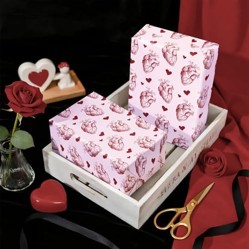 WRAPAHOLIC Gothic Valentines Day Wrapping Paper Roll - Mini Roll - 17 Inch x 16.5 Feet - Gothic Anantomy Heart Wrapping Paper for Valentine's Day, Anniversary, Birthday