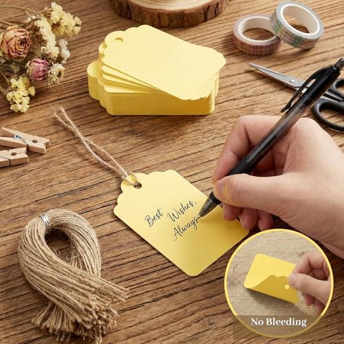 SallyFashion 120Pc Yellow Gift Tags with String, 1.6 X 2.8 inch