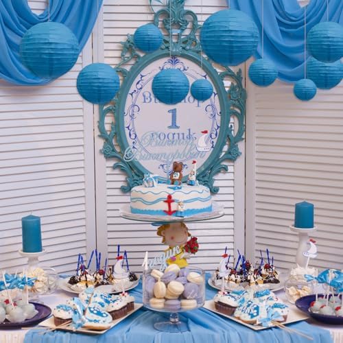 20Pcs Royal Blue Paper Lanterns for Parties, 4” 6” 8” 10” 12” Chinese Asian Hanging Round Paper Lanterns for Birthday Wedding Halloween Christmas Home Decor Party Decor