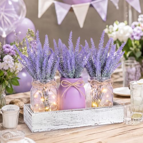 Unittype 3 Pack Lavender Mason Jars Centerpiece for Table Purple Mason Jars