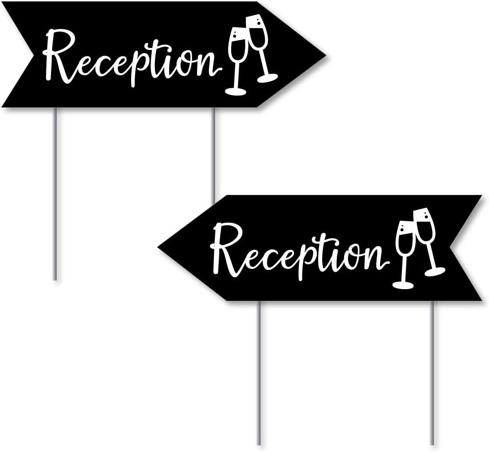 Big Dot of Happiness Black Wedding Reception Signs - Wedding Sign Arrow - Double Sided Directional Yard Signs - Set of 2 Reception Signs