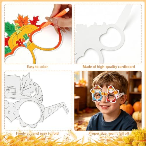 32Pcs Fall Thanksgiving Craft Bulk Coloring Glasses DIY Arts Kit for Kids
