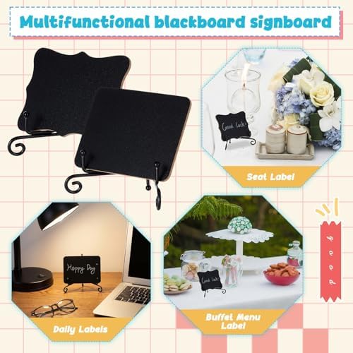 16 Set Mini Chalkboard Signs with Iron Stand Food Labels, Black